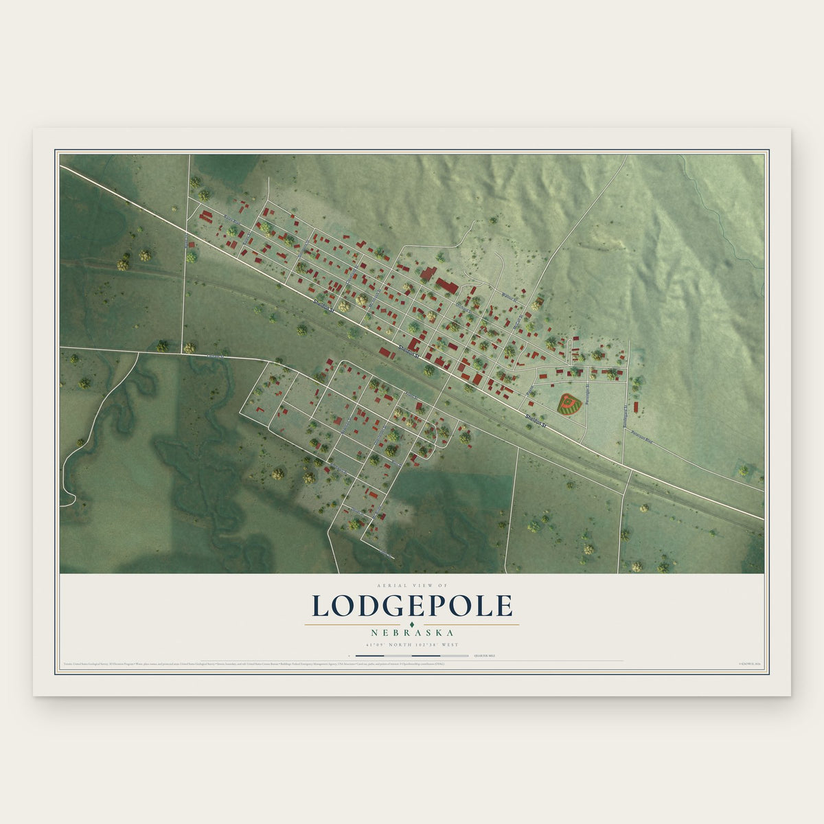 Lodgepole, Nebraska map print, the full design