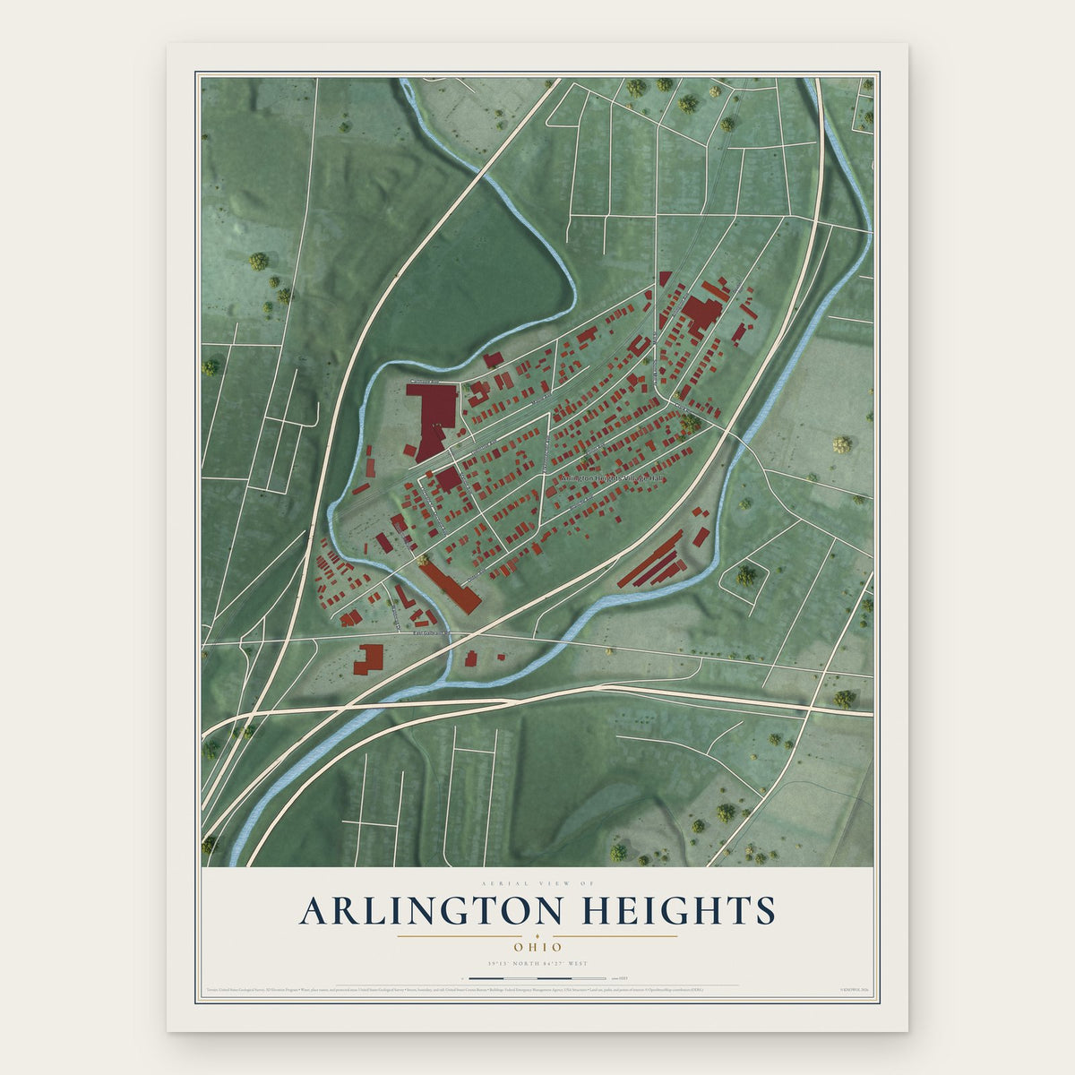 Arlington Heights, Ohio map print, the full design