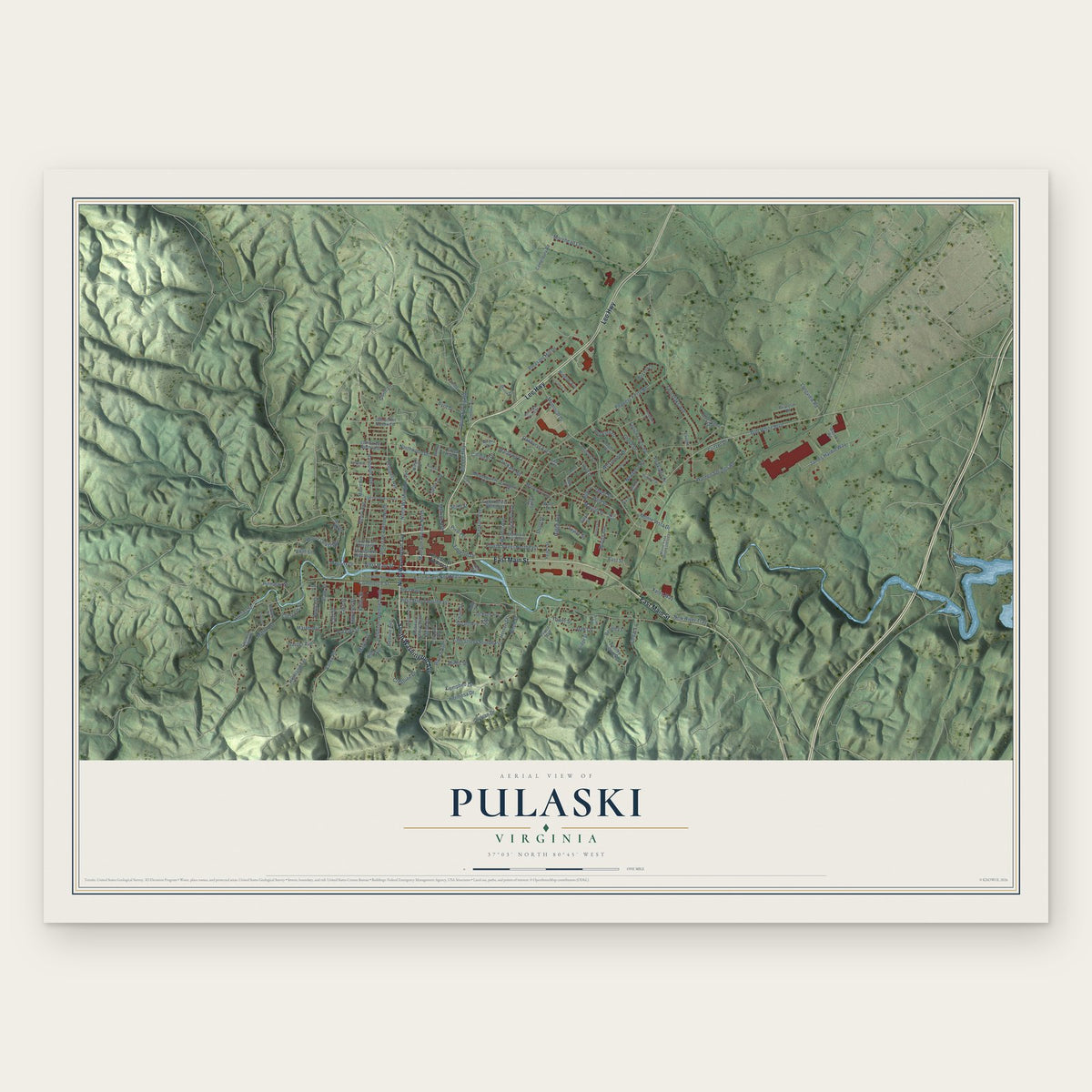 Pulaski, Virginia map print, the full design
