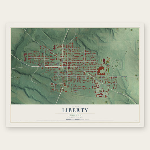 Liberty, Indiana map print, the full design
