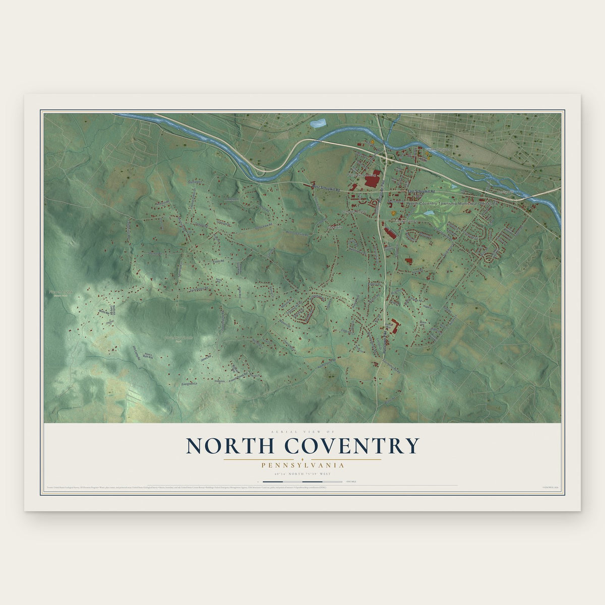 North Coventry, Pennsylvania map print, the full design