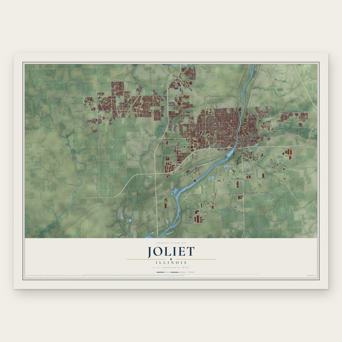 Joliet, Illinois map print, the full design