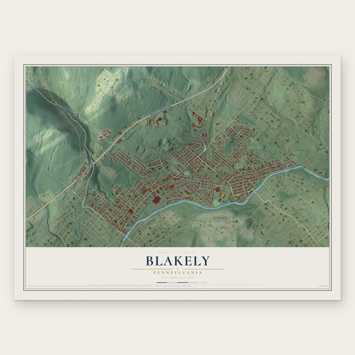 Blakely, Pennsylvania map print, the full design