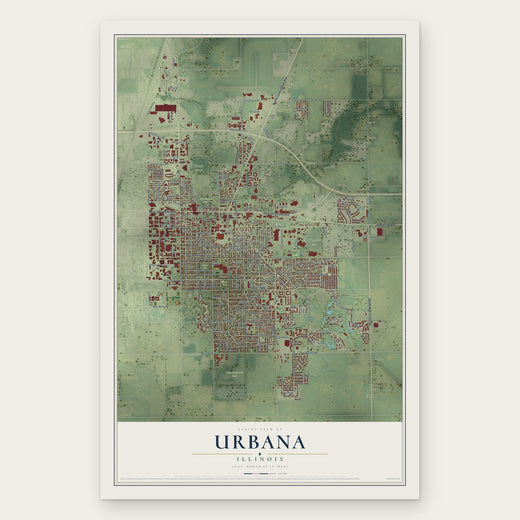 Urbana, Illinois map print, the full design