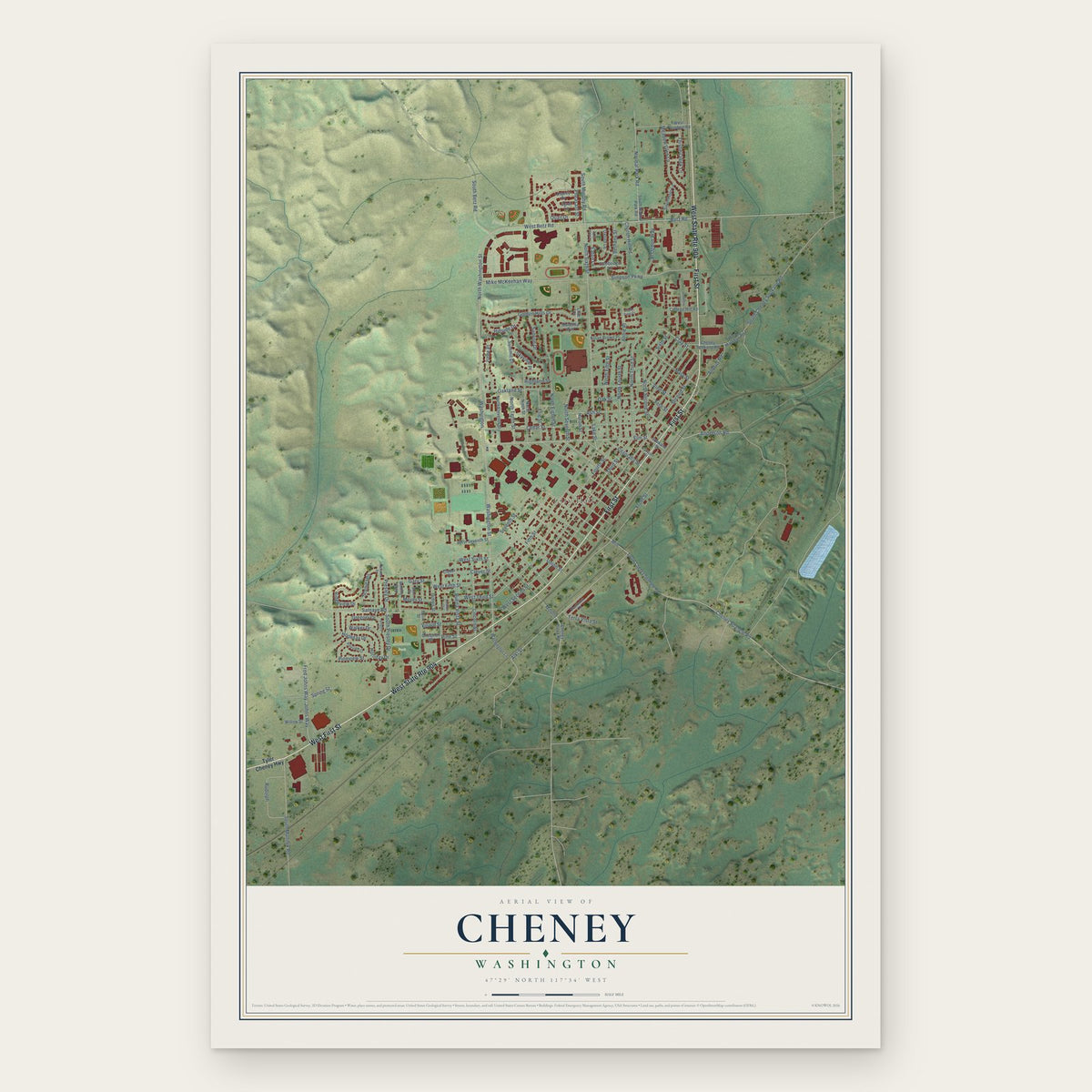 Cheney, Washington map print, the full design