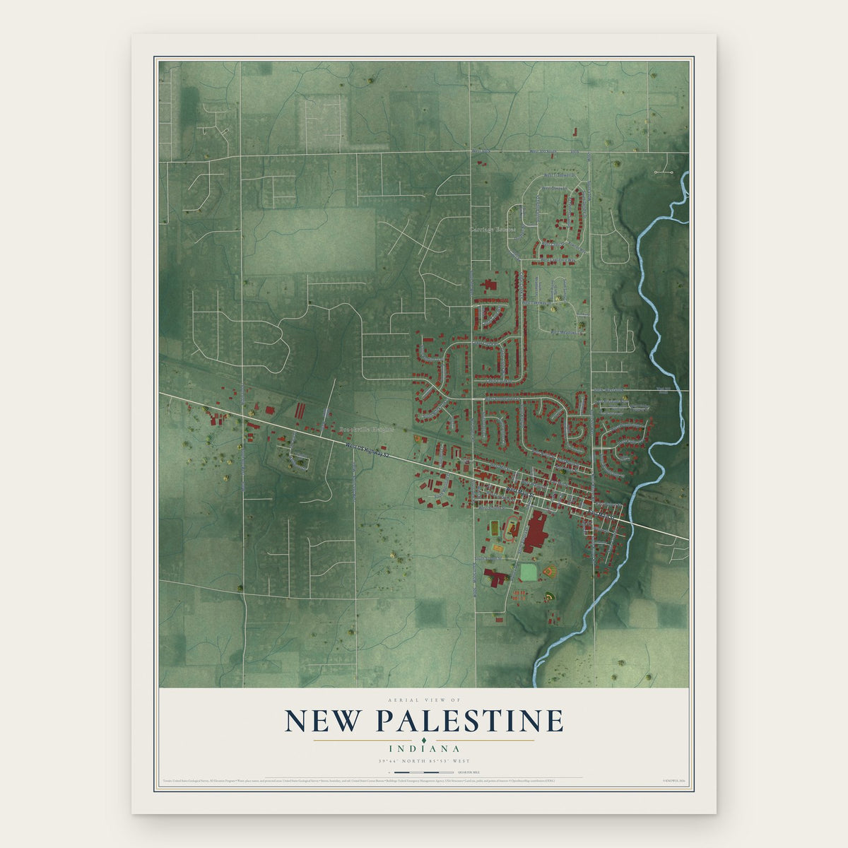 New Palestine, Indiana map print, the full design
