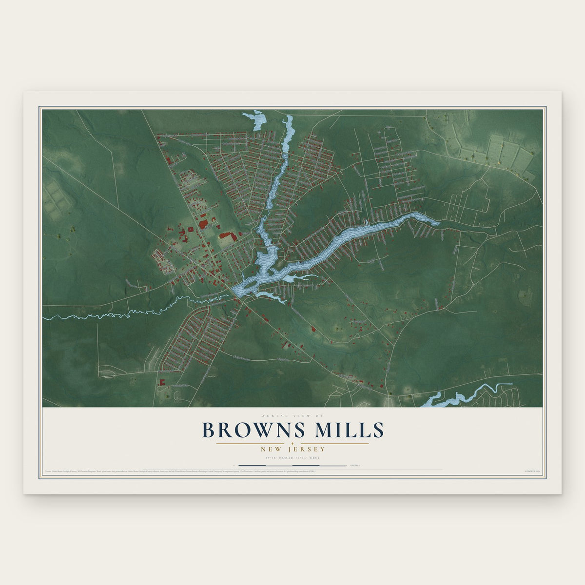 Browns Mills, New Jersey map print, the full design