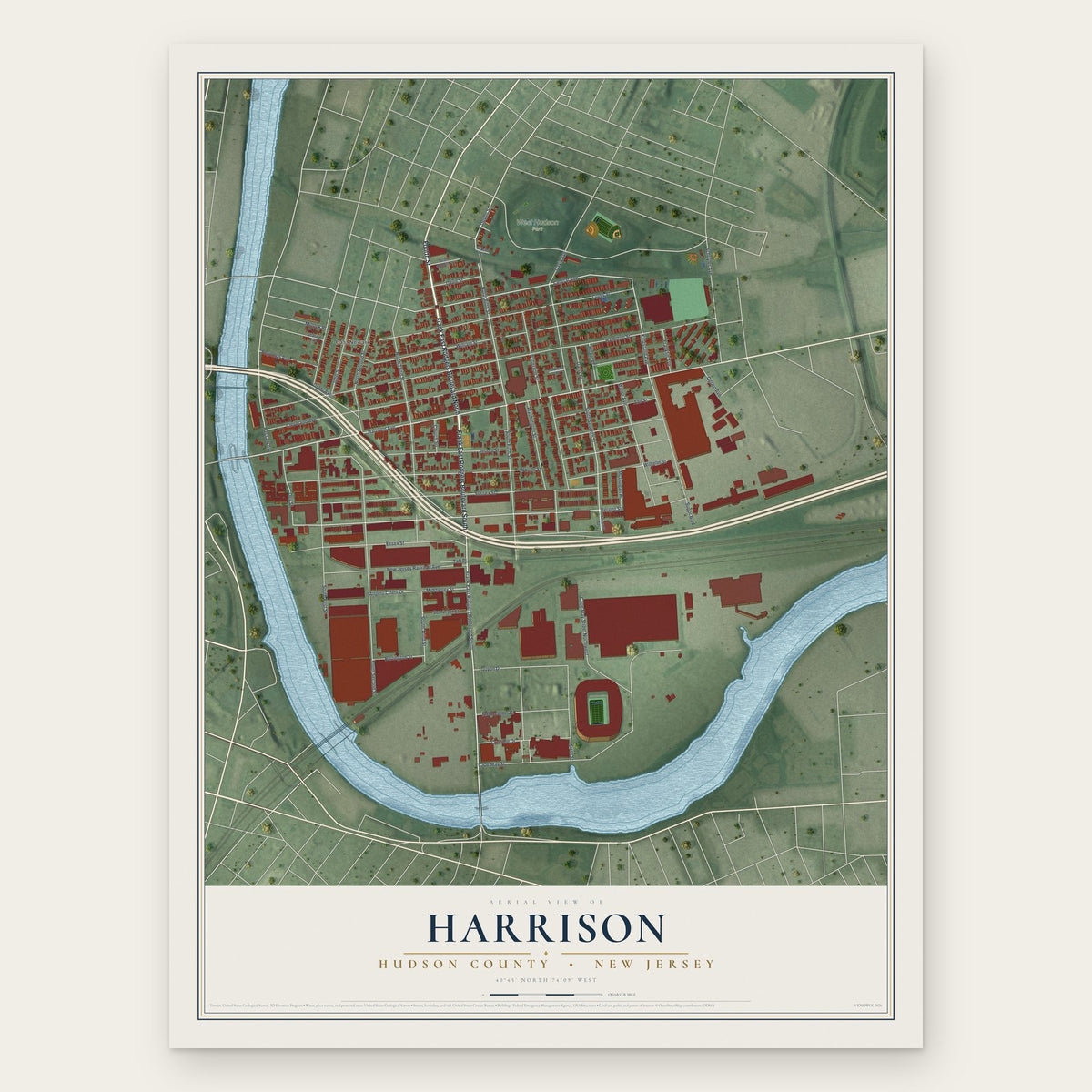 Harrison, Hudson County, New Jersey map print, the full design