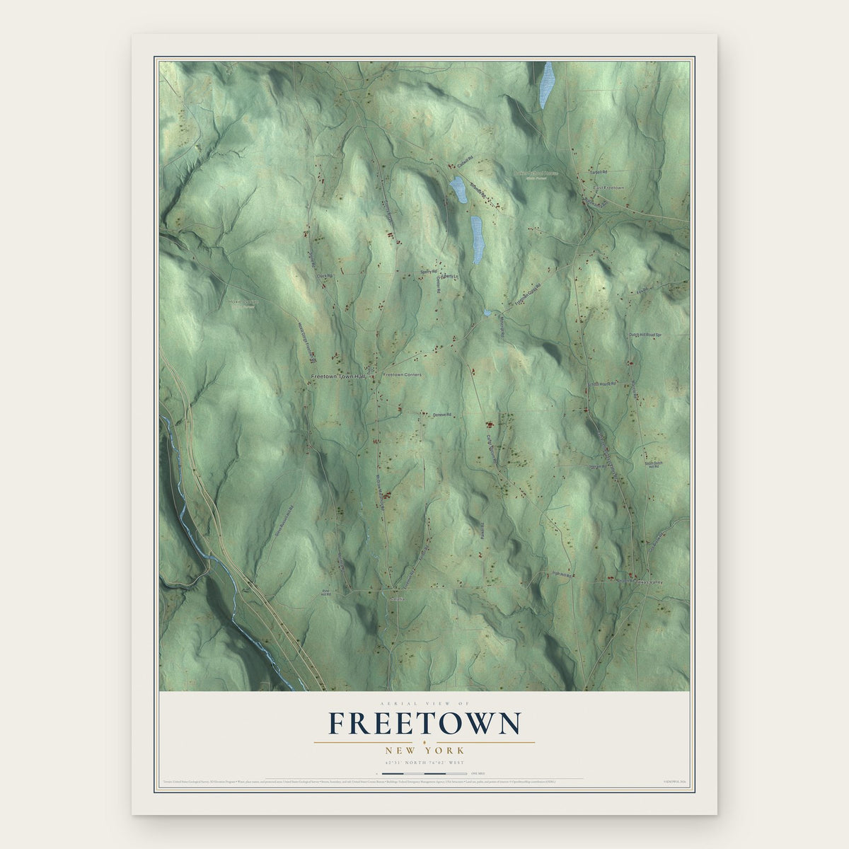 Freetown, New York map print, the full design