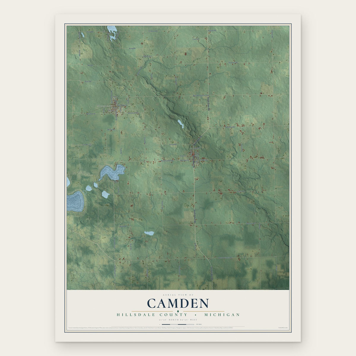 Camden, Hillsdale County, Michigan map print, the full design