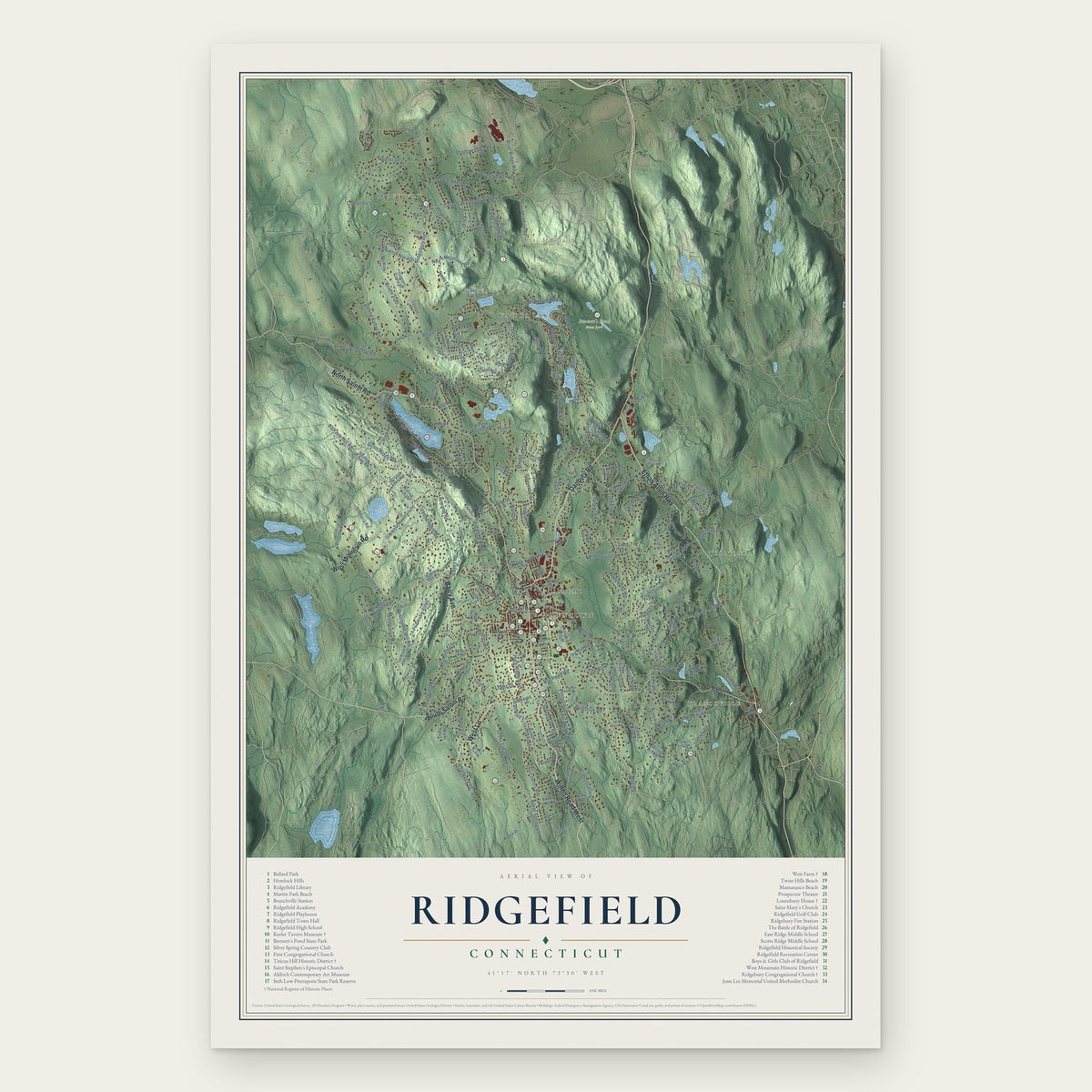 Ridgefield, Connecticut map print, the full design