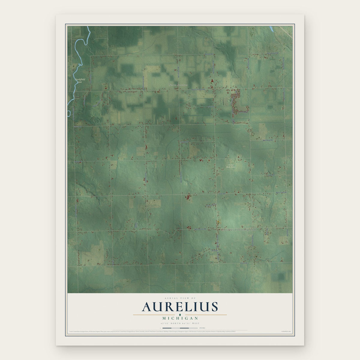 Aurelius, Michigan map print, the full design