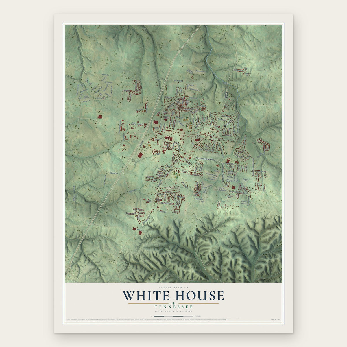 White House, Tennessee map print, the full design