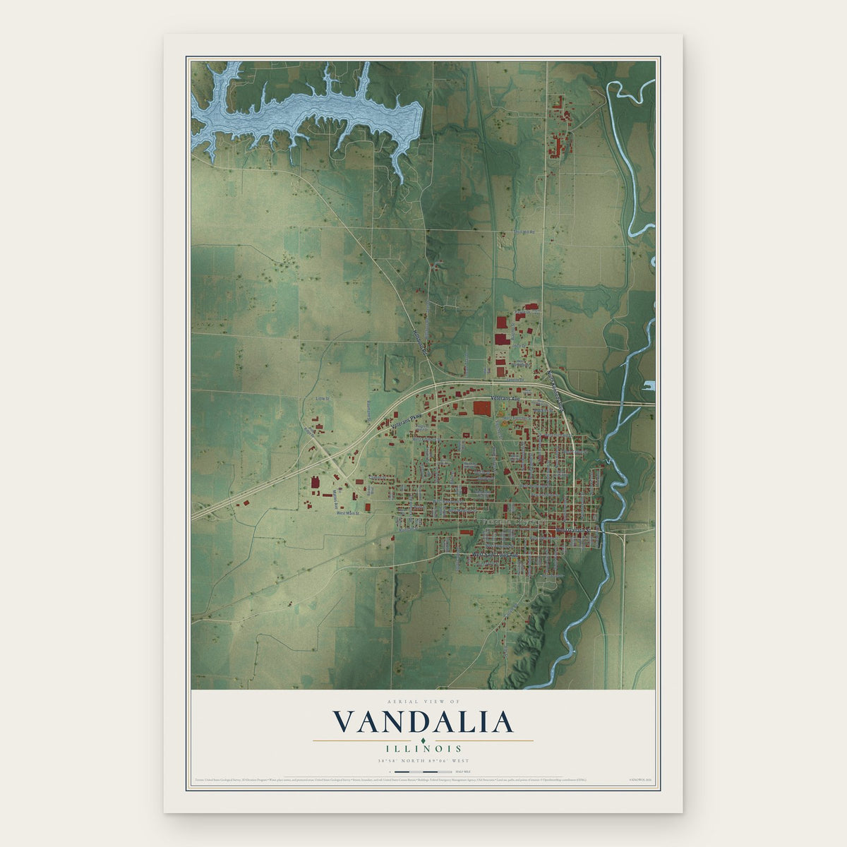 Vandalia, Illinois map print, the full design
