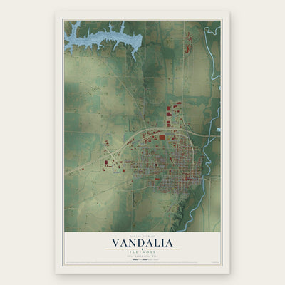 Vandalia, Illinois map print, the full design