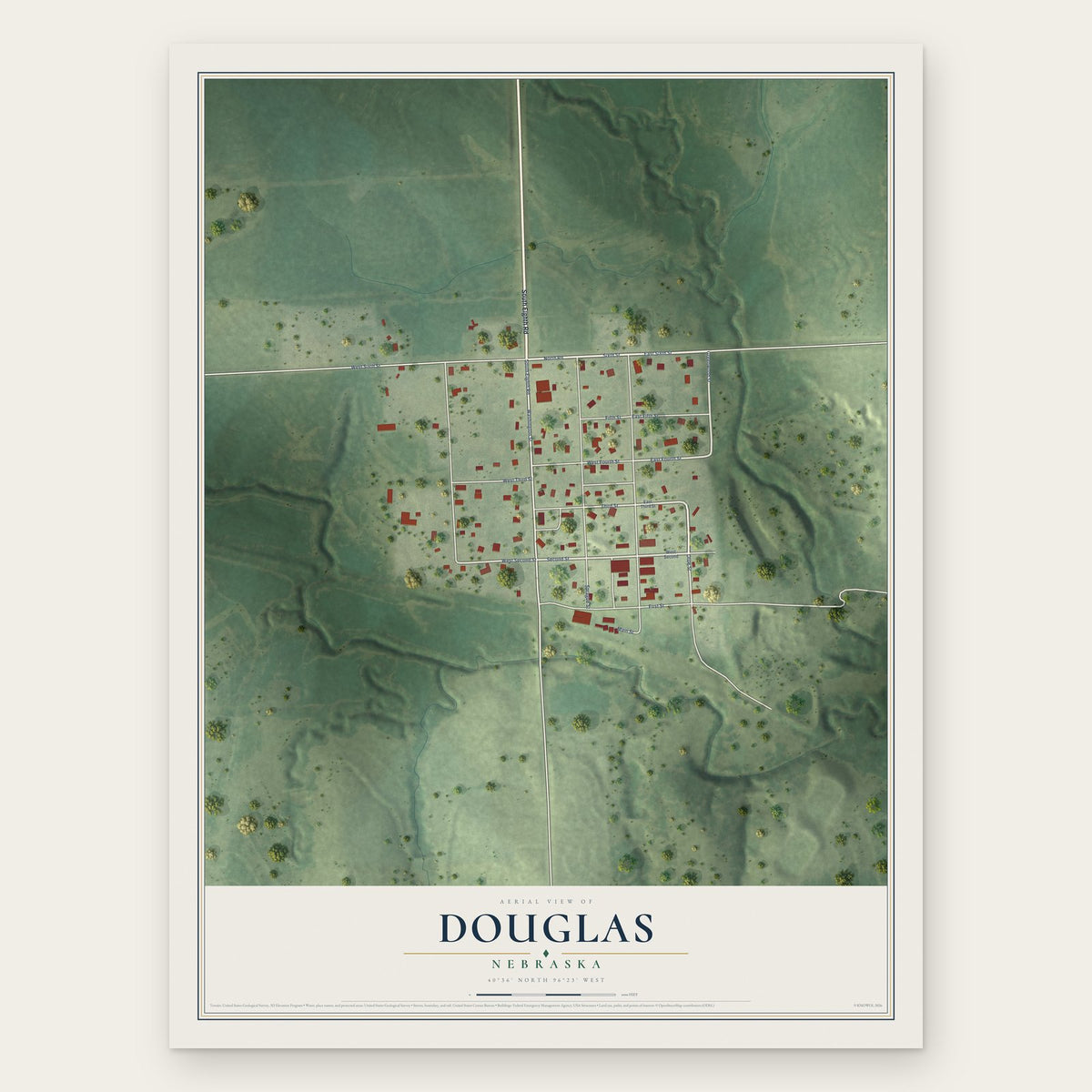 Douglas, Nebraska map print, the full design
