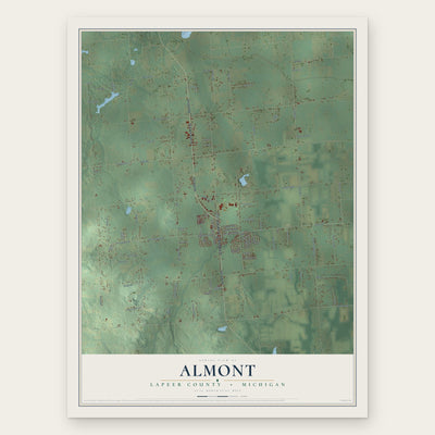 Almont, Lapeer County, Michigan map print, the full design