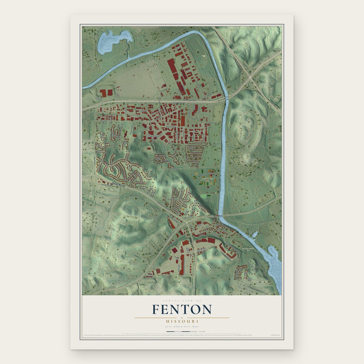 Fenton, Missouri map print, the full design