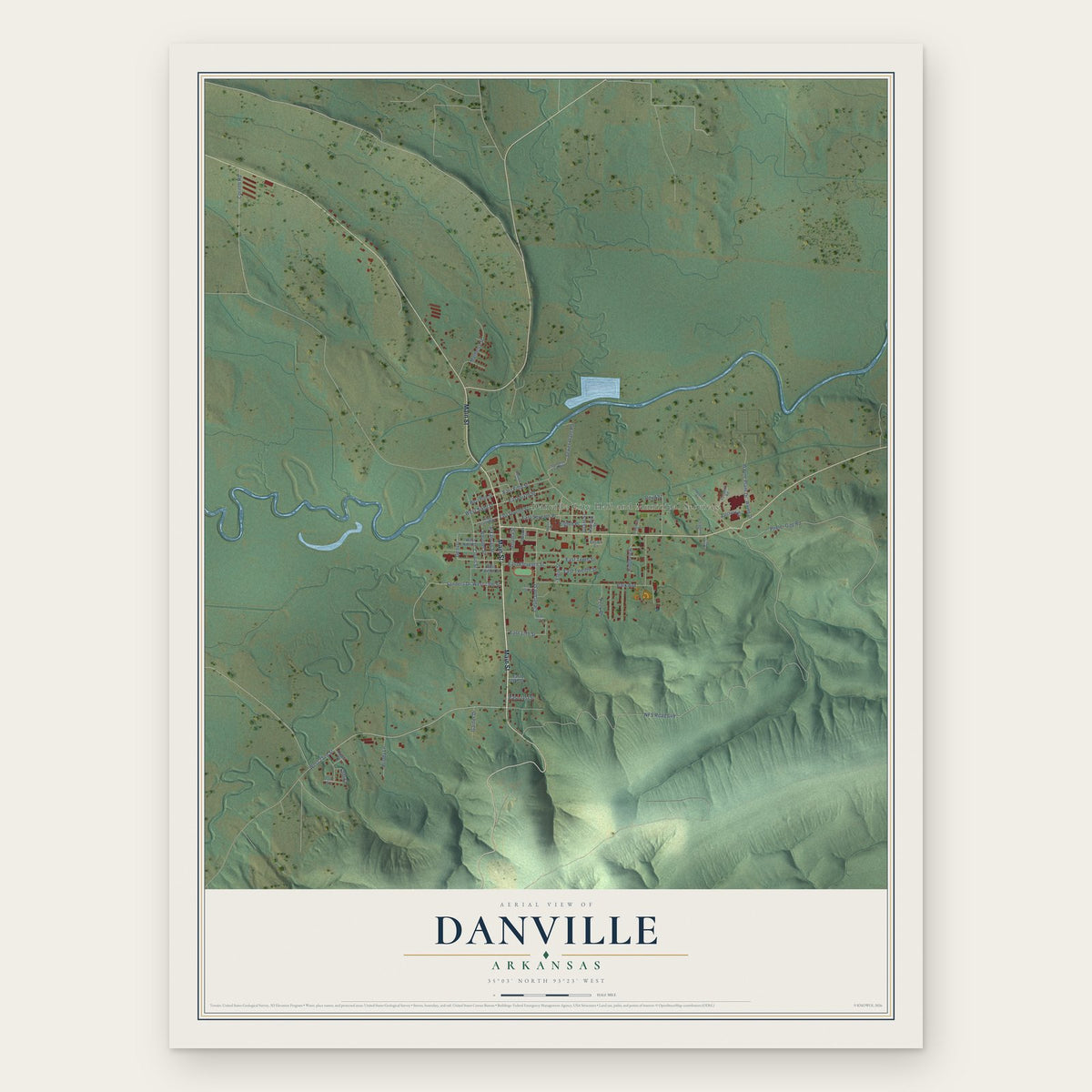 Danville, Arkansas map print, the full design