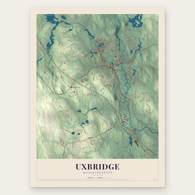 Uxbridge, Massachusetts map print, the full design