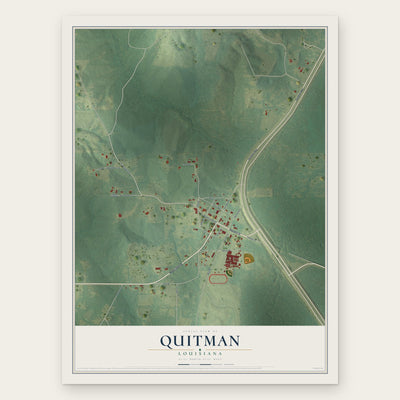 Quitman, Louisiana map print, the full design