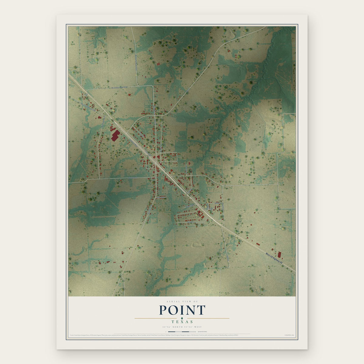 Point, Texas map print, the full design