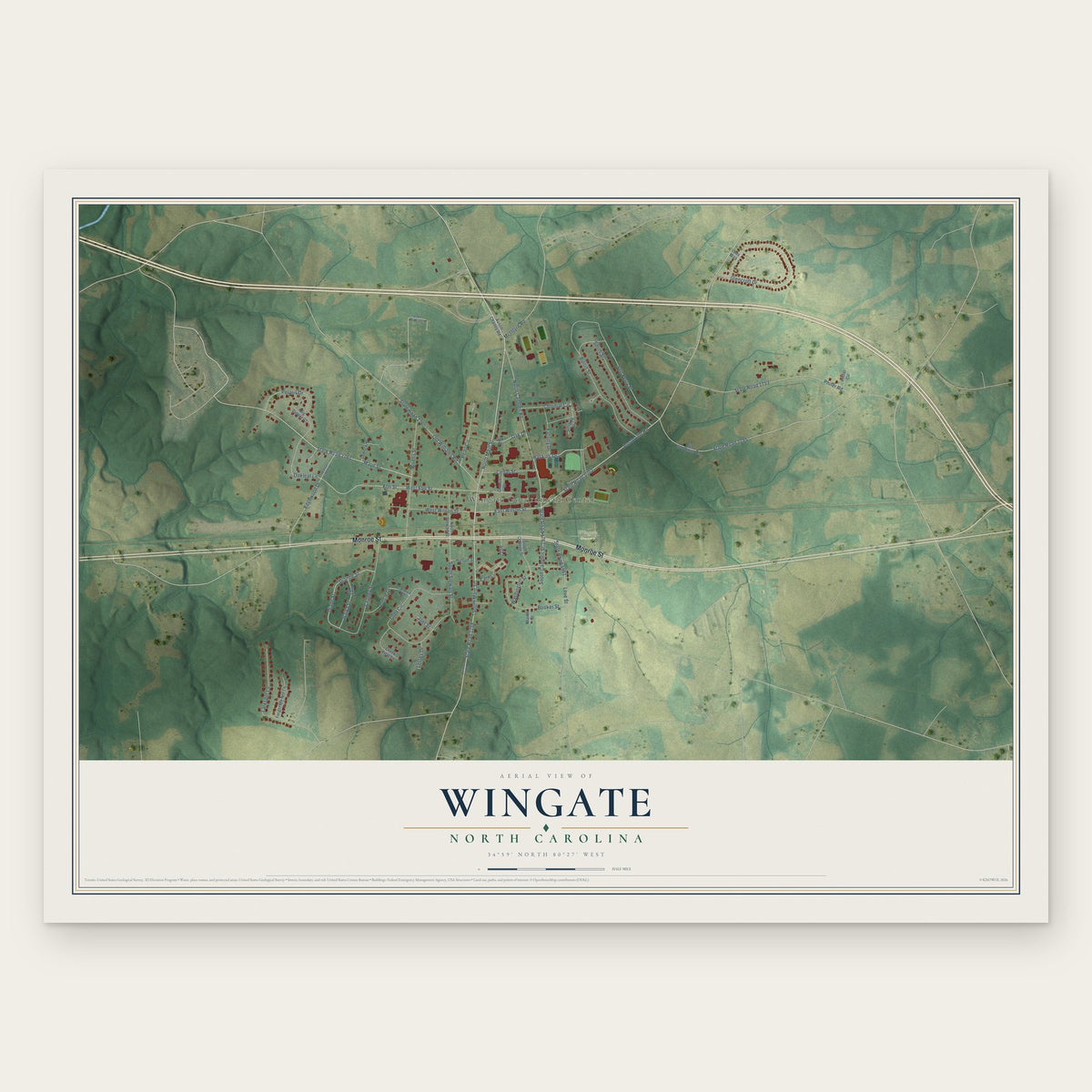 Wingate, North Carolina map print, the full design