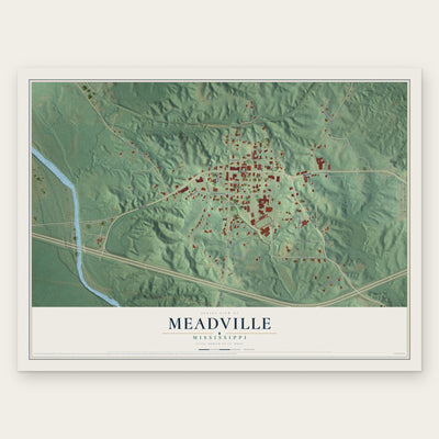 Meadville, Mississippi map print, the full design