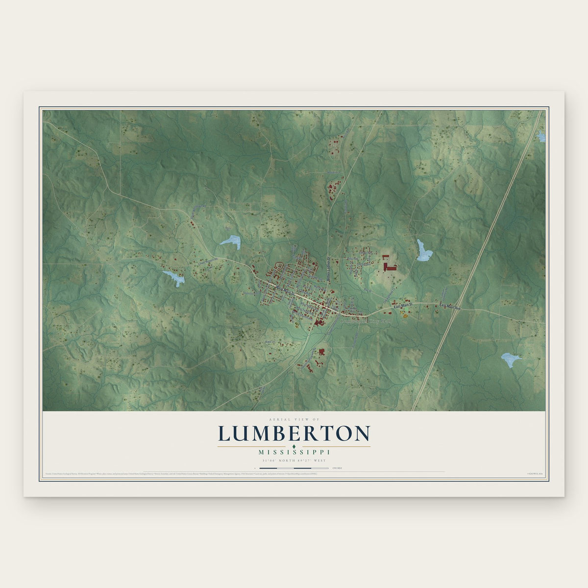 Lumberton, Mississippi map print, the full design