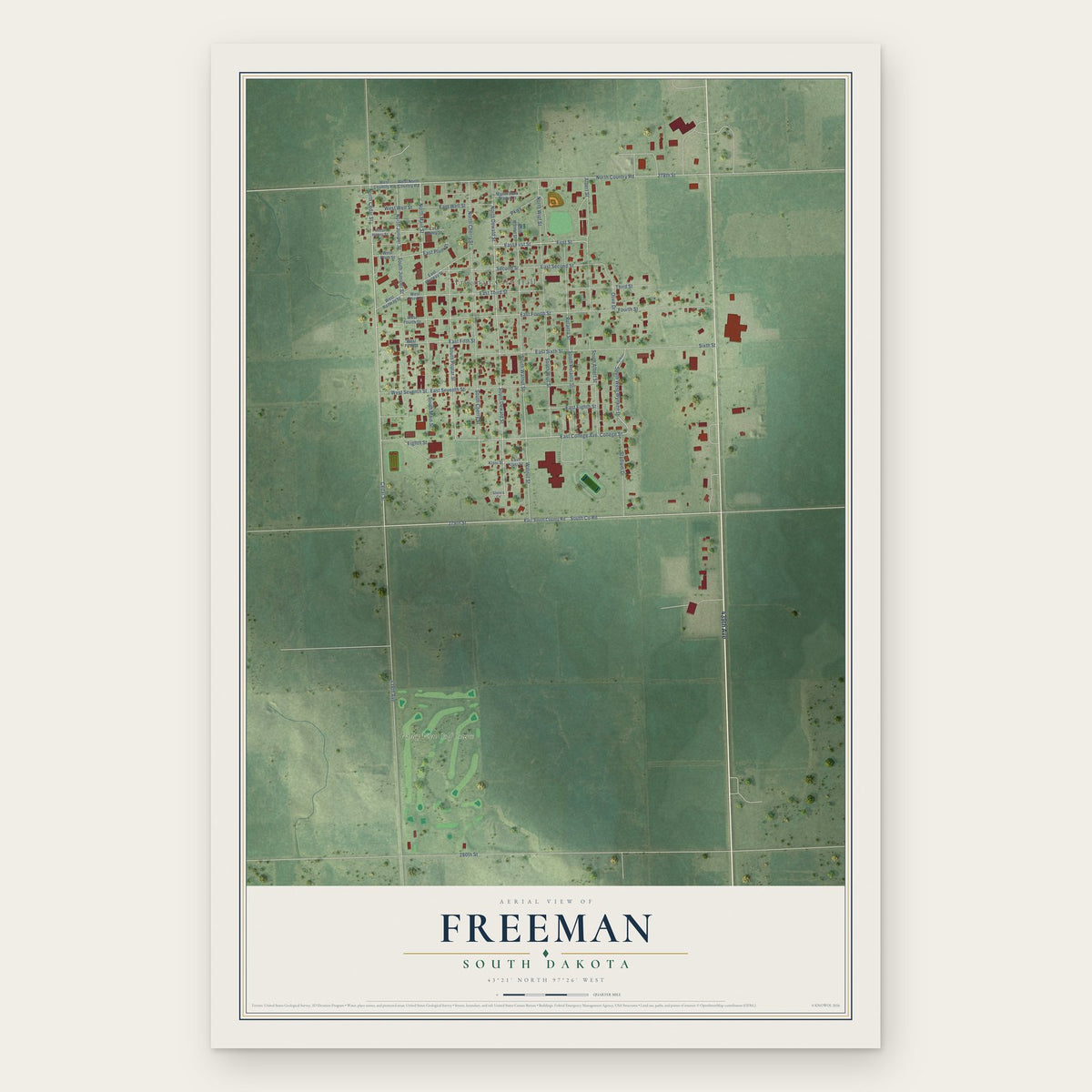 Freeman, South Dakota map print, the full design