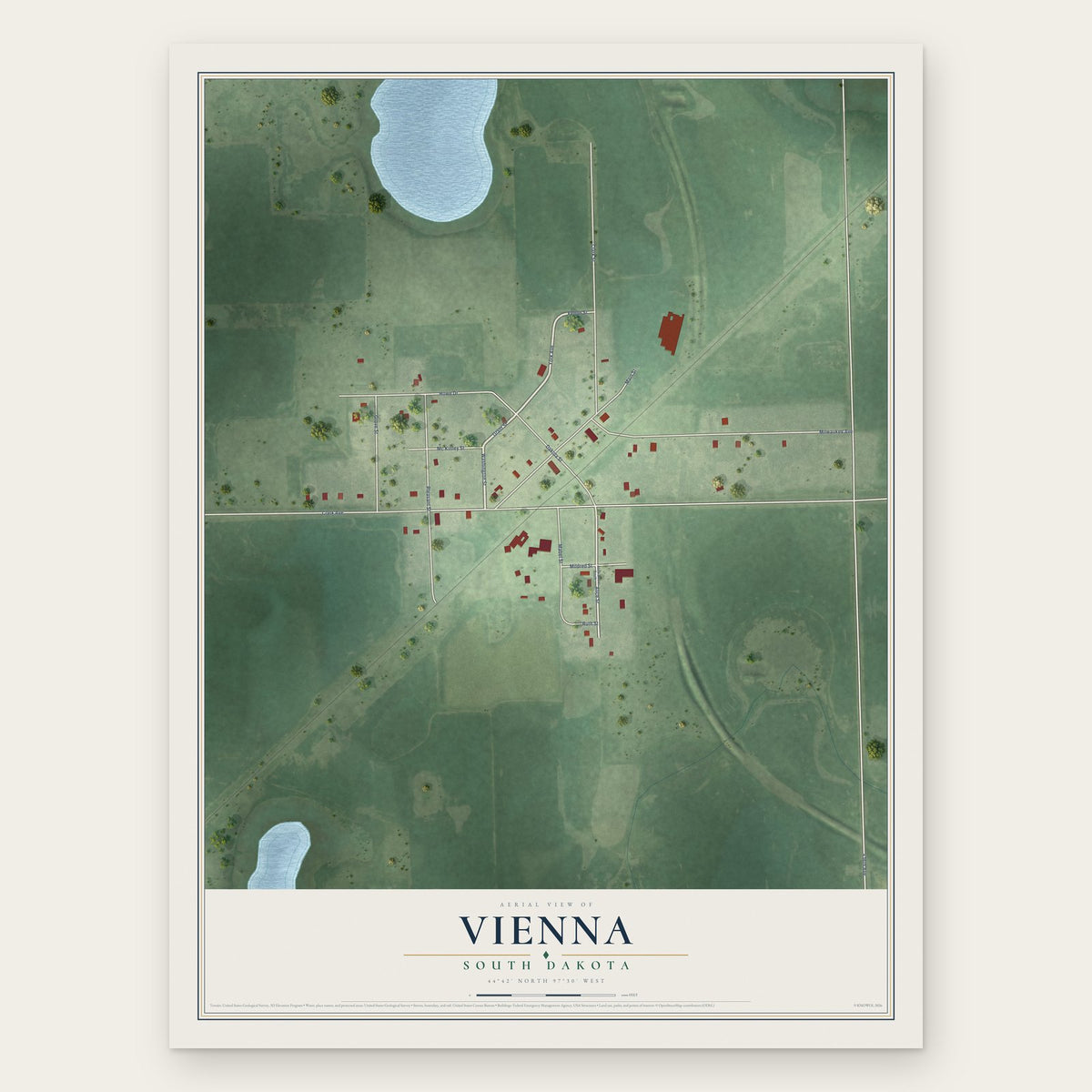 Vienna, South Dakota map print, the full design