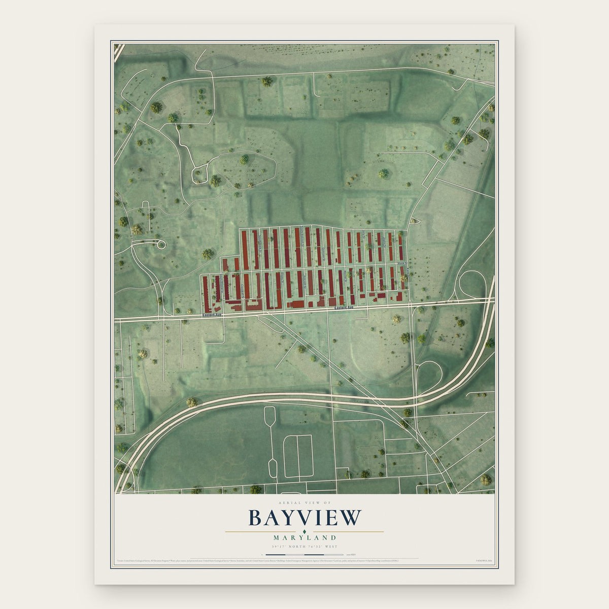 Bayview, Maryland map print, the full design