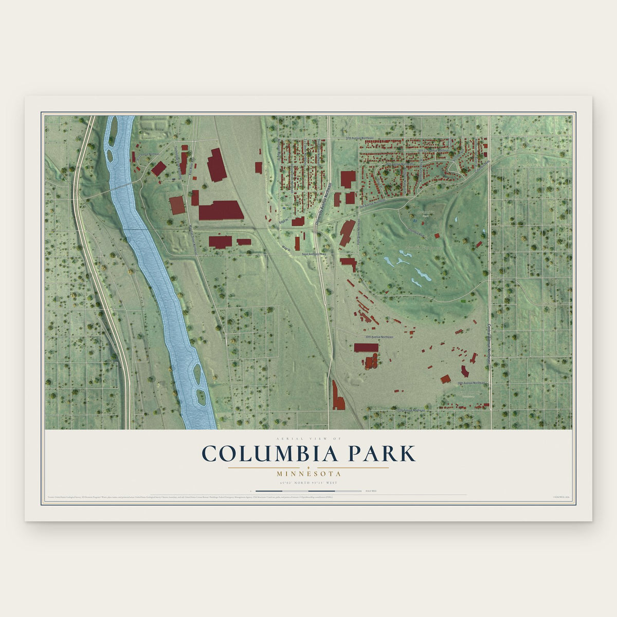 Columbia Park, Minnesota map print, the full design