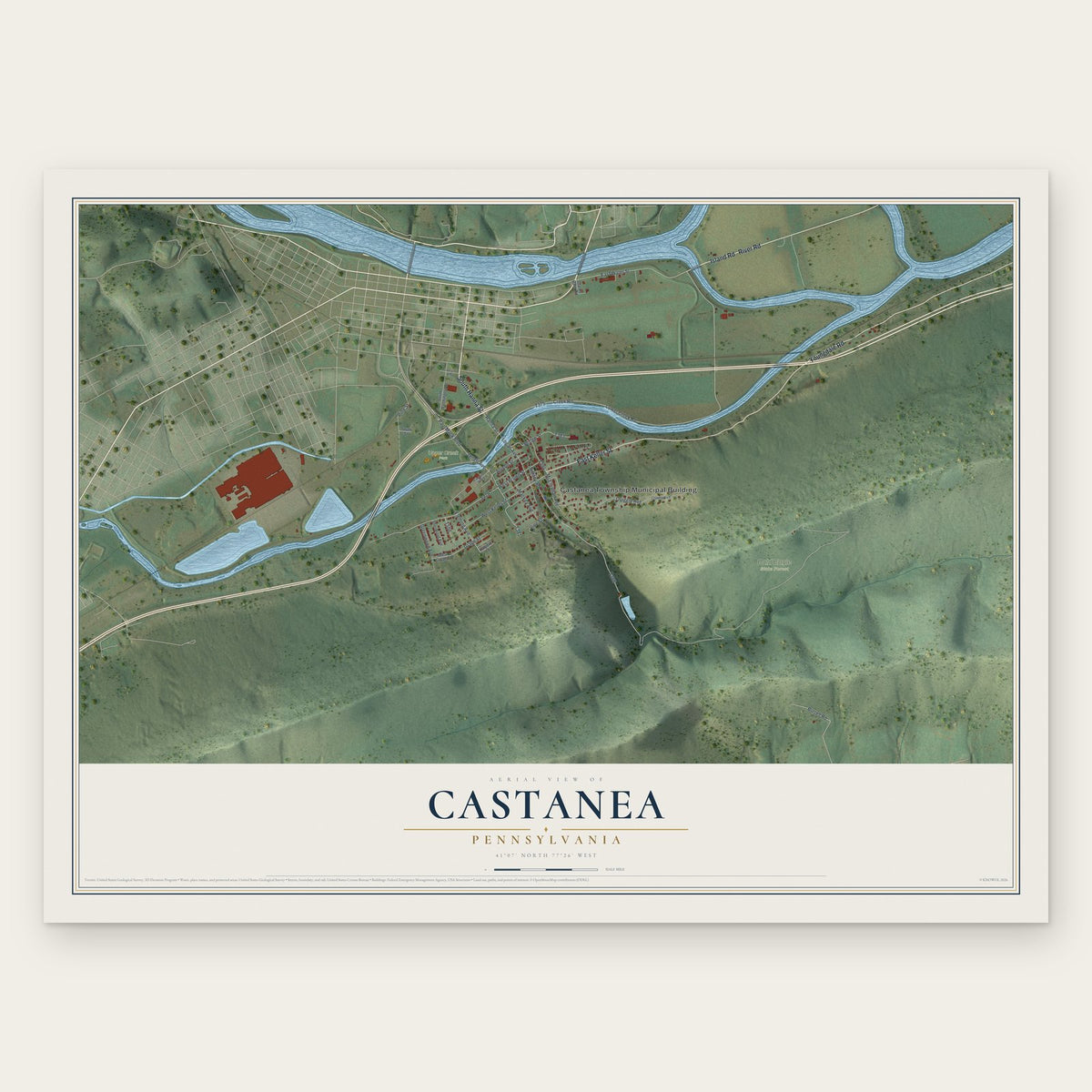 Castanea, Pennsylvania map print, the full design