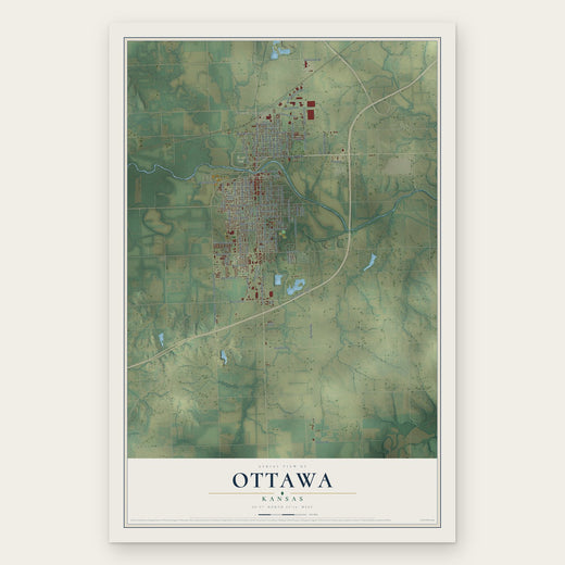 Ottawa, Kansas map print, the full design