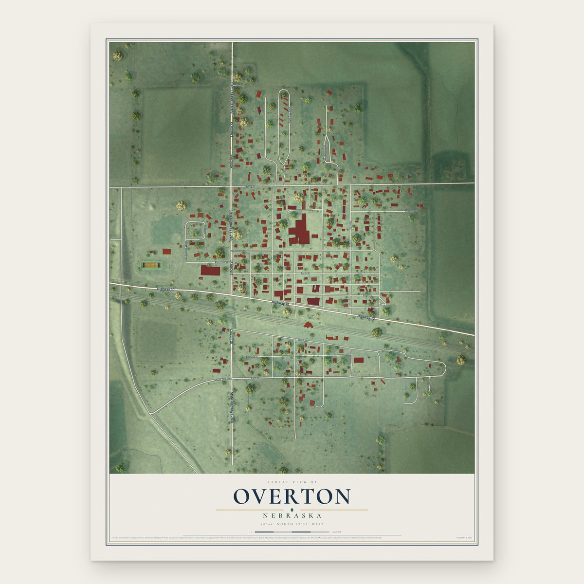 Overton, Nebraska map print, the full design