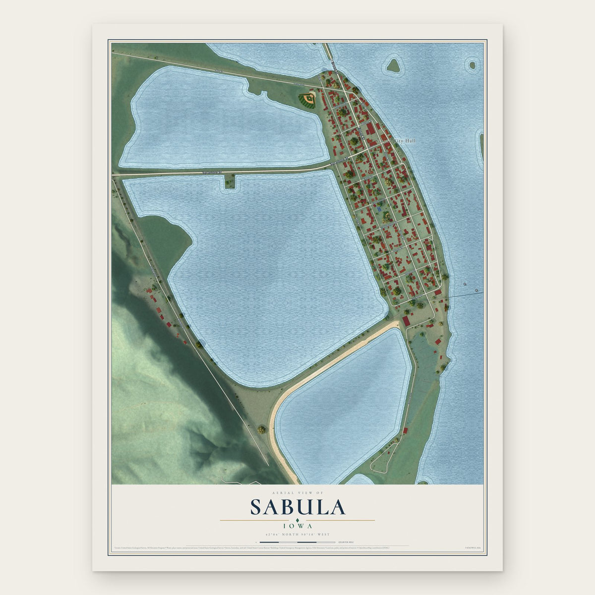 Sabula, Iowa map print, the full design