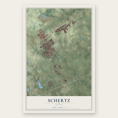 Schertz, Texas map print, the full design