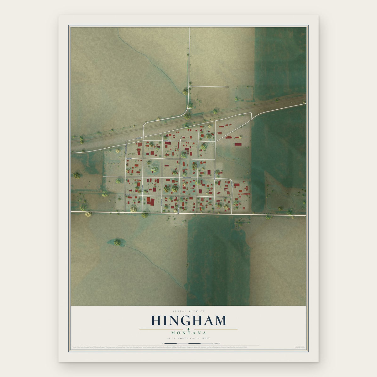 Hingham, Montana map print, the full design