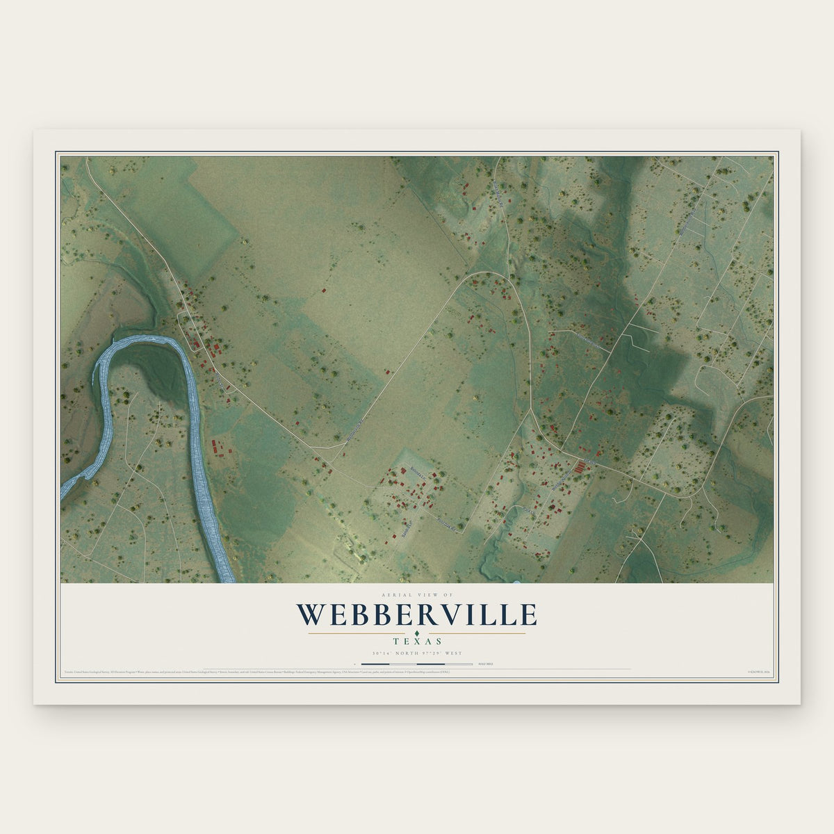Webberville, Texas map print, the full design