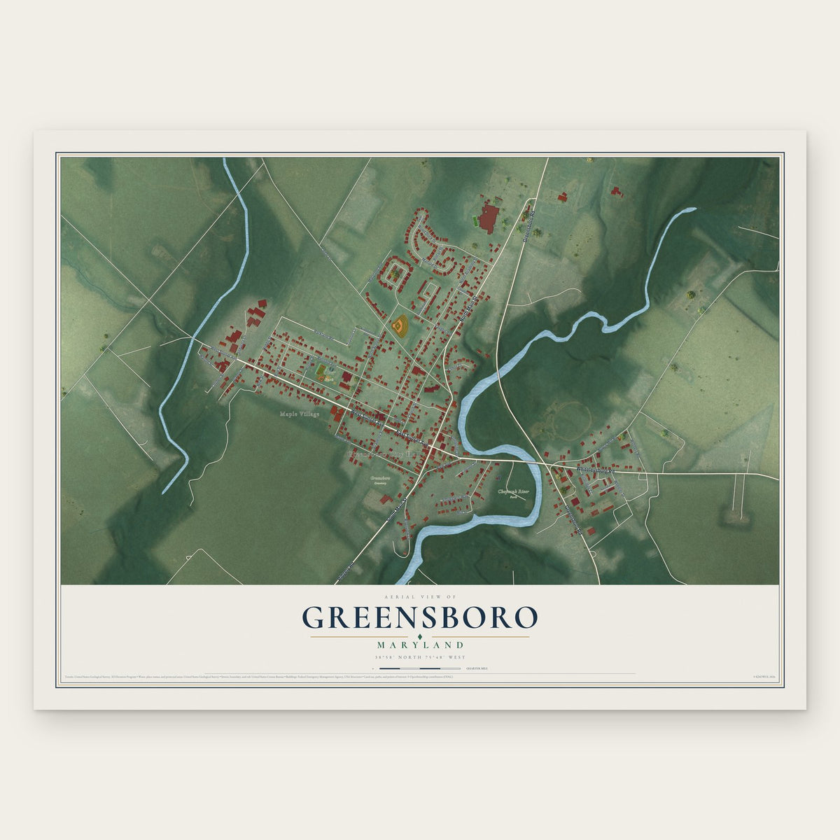 Greensboro, Maryland map print, the full design