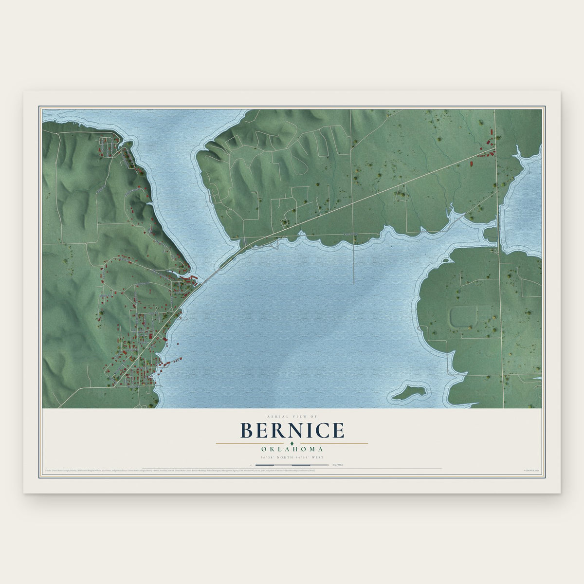Bernice, Oklahoma map print, the full design