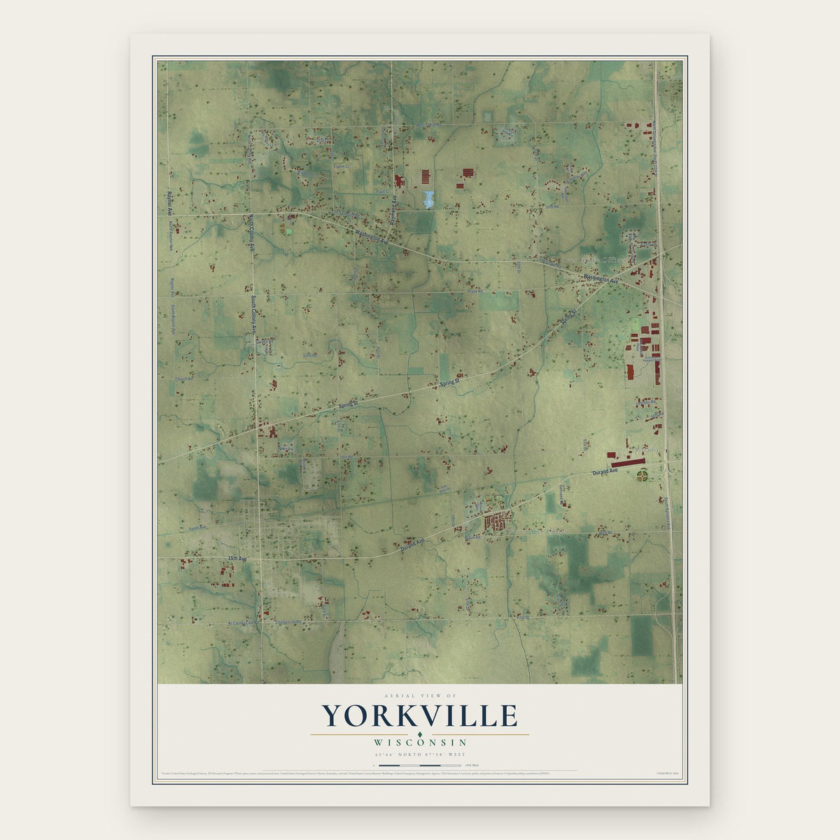 Yorkville, Wisconsin map print, the full design