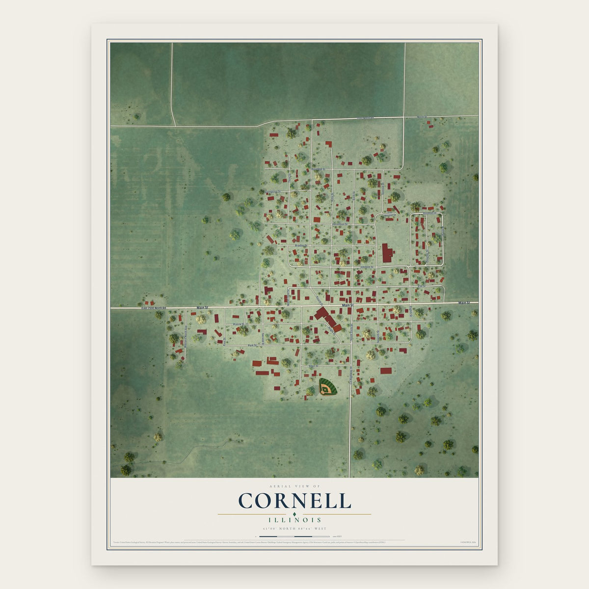 Cornell, Illinois map print, the full design