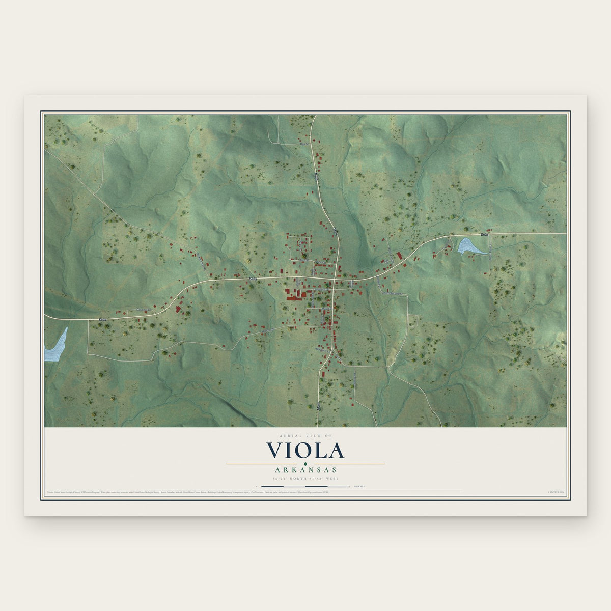 Viola, Arkansas map print, the full design