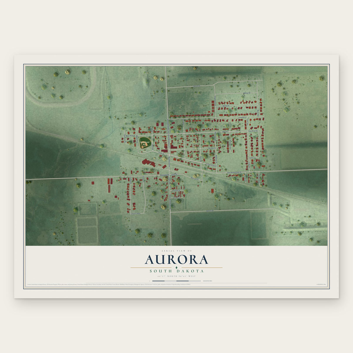 Aurora, South Dakota map print, the full design