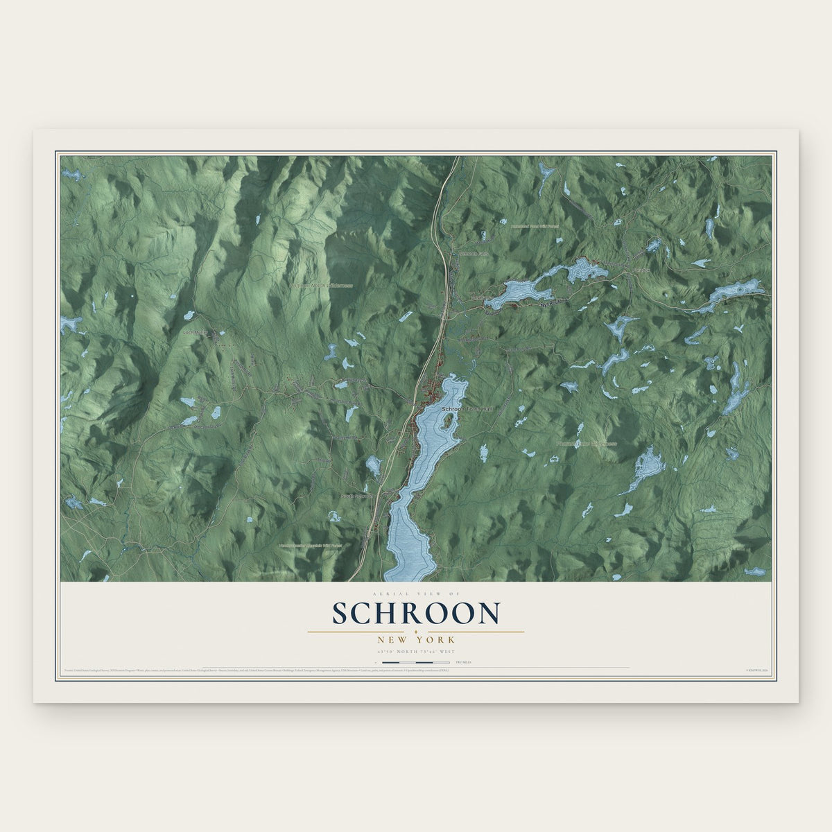 Schroon, New York map print, the full design