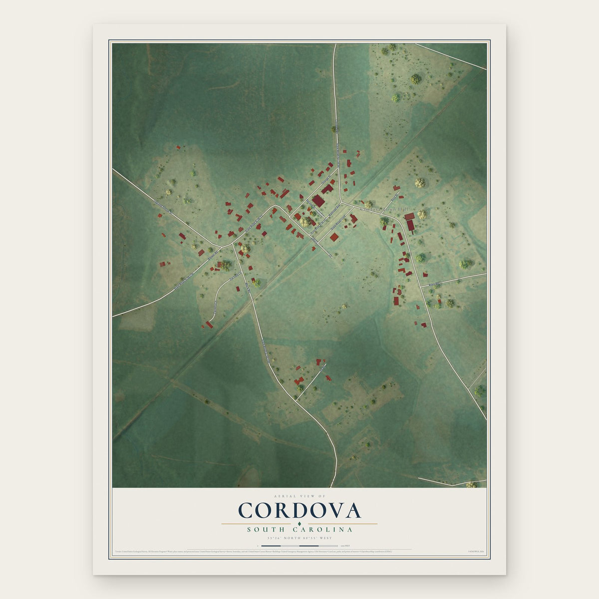 Cordova, South Carolina map print, the full design