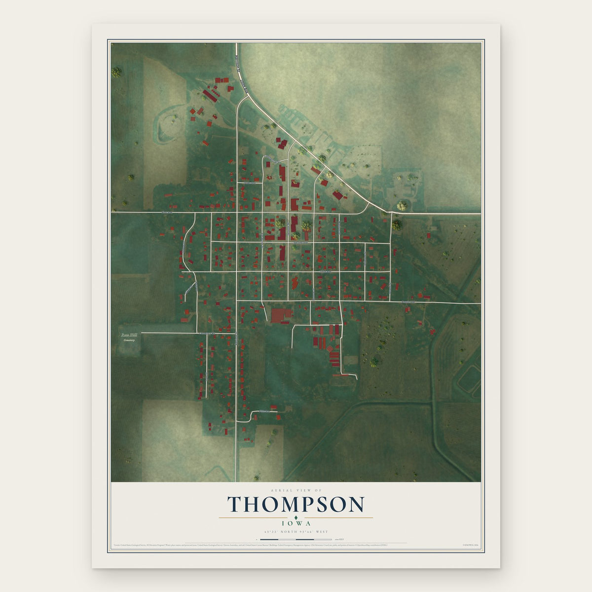 Thompson, Iowa map print, the full design