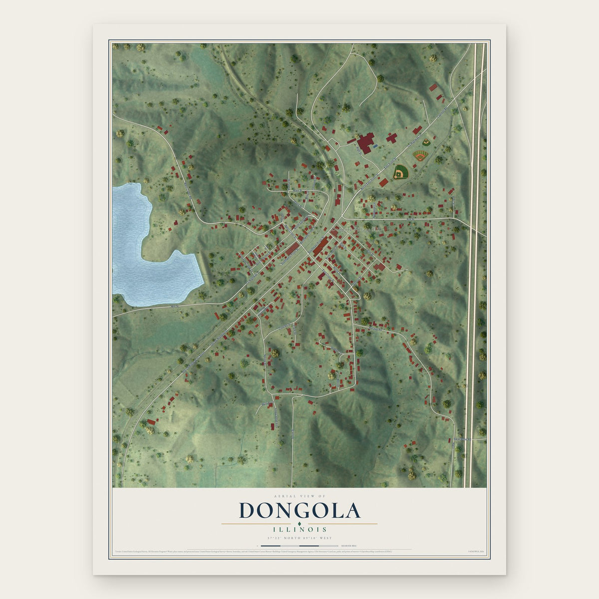 Dongola, Illinois map print, the full design